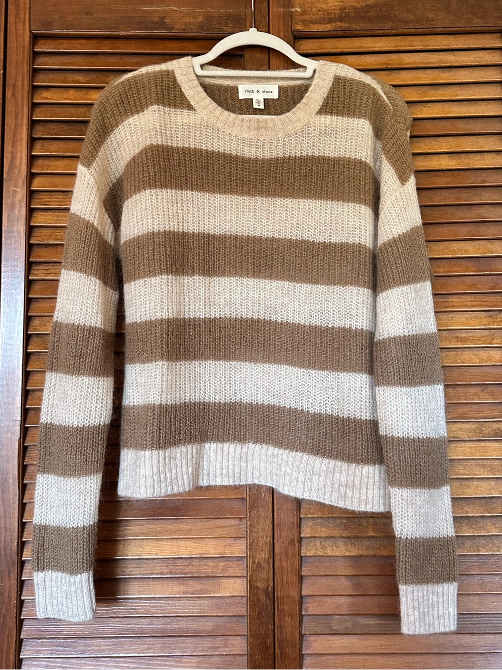cloth & stone for Anthropologie Soft Mohair Mix Tan Striped Sweater size medium